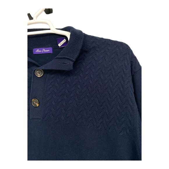 Alan Flusser Sweater Men's Size 1/4 Button Up Blue Cotton Pullover XL - Picture 3 of 7